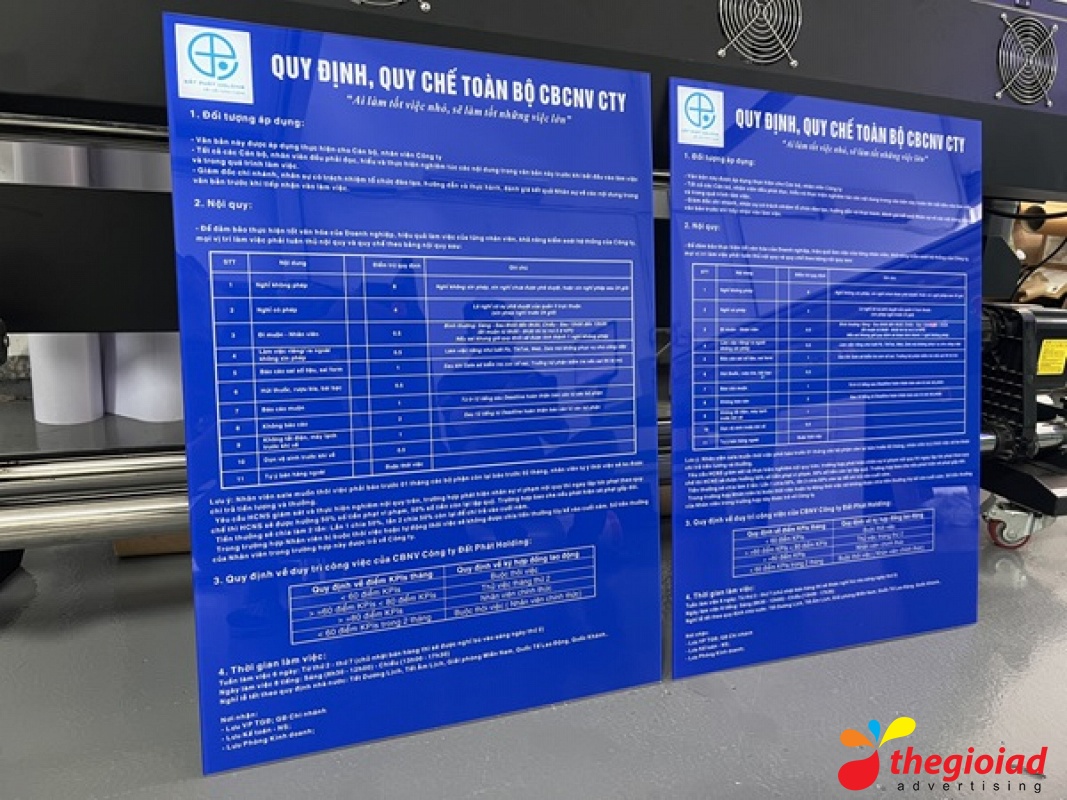 In UV Mica - Bảng quy định công ty