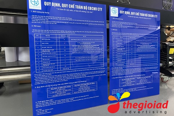 In UV Mica - Bảng quy định công ty