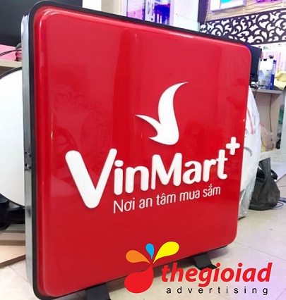 Mẫu hộp đèn Mica hút nổi vuông và biển logo