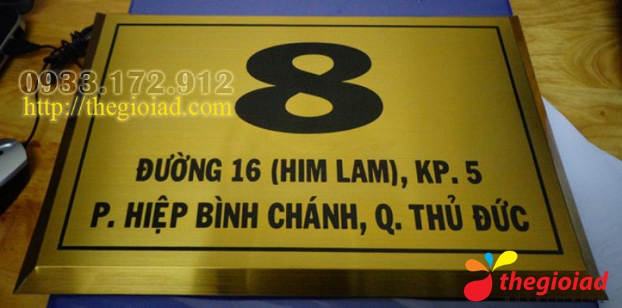 Bảng số nhà 8 Đường 16, chữ đen trên nền vàng