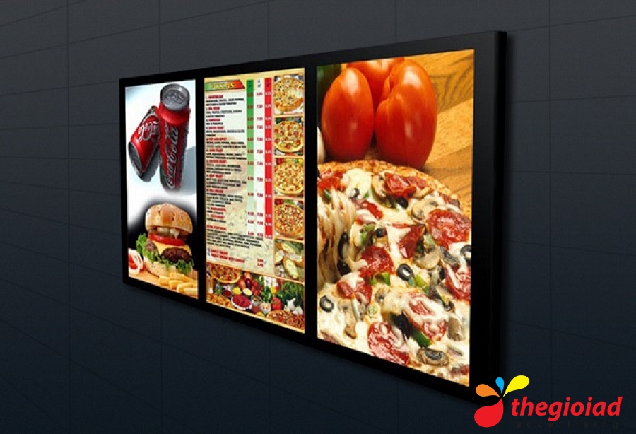 Các khung sáng đặt thành dãy với menu và hình món ăn