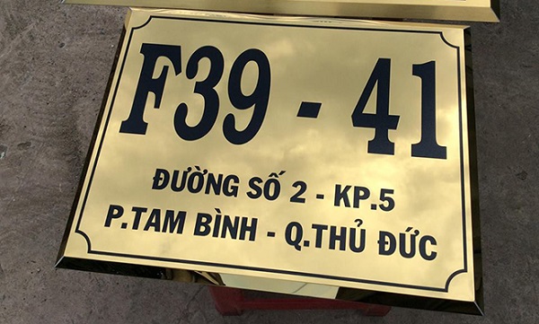 bảng số nhà inox vàng