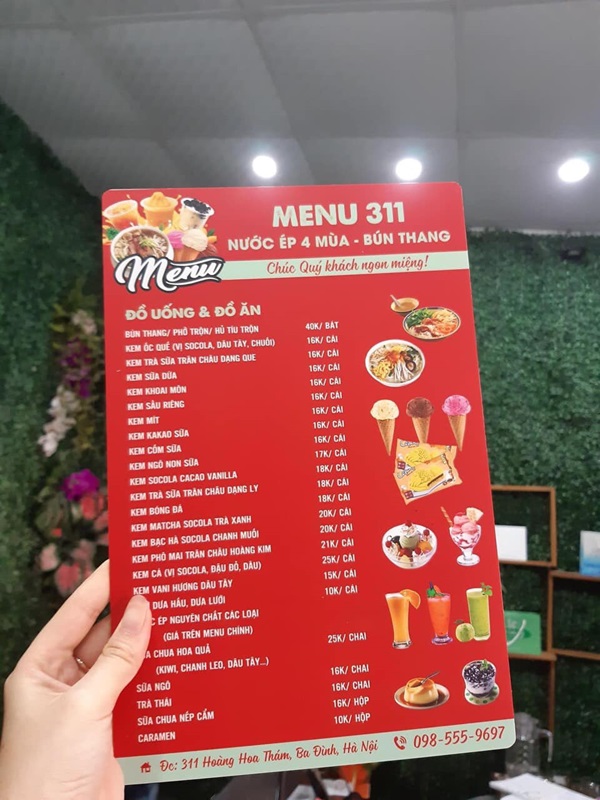 in menu quán kem