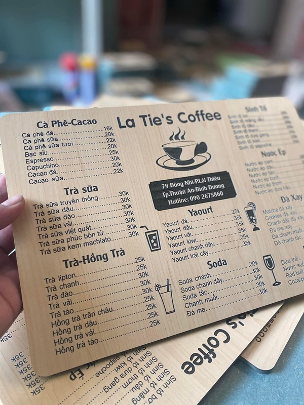 menu quán cafe