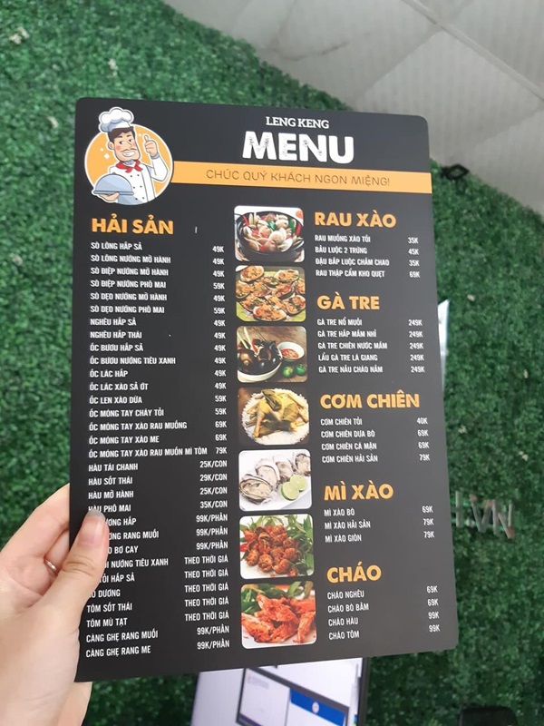 in menu quán ốc