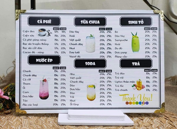 menu cà phê