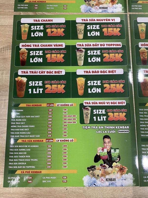 in menu quán nước