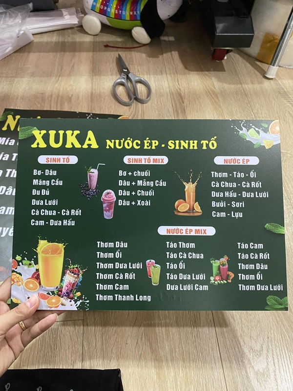 menu nước ép sinh tố