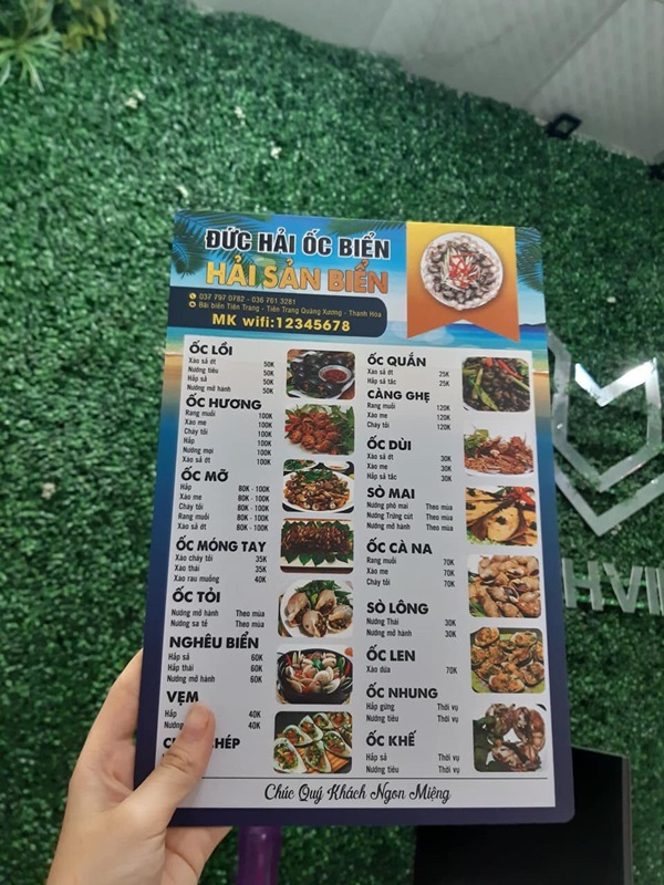 menu quán hải sản