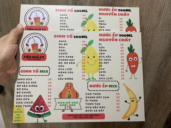 in menu nước ép