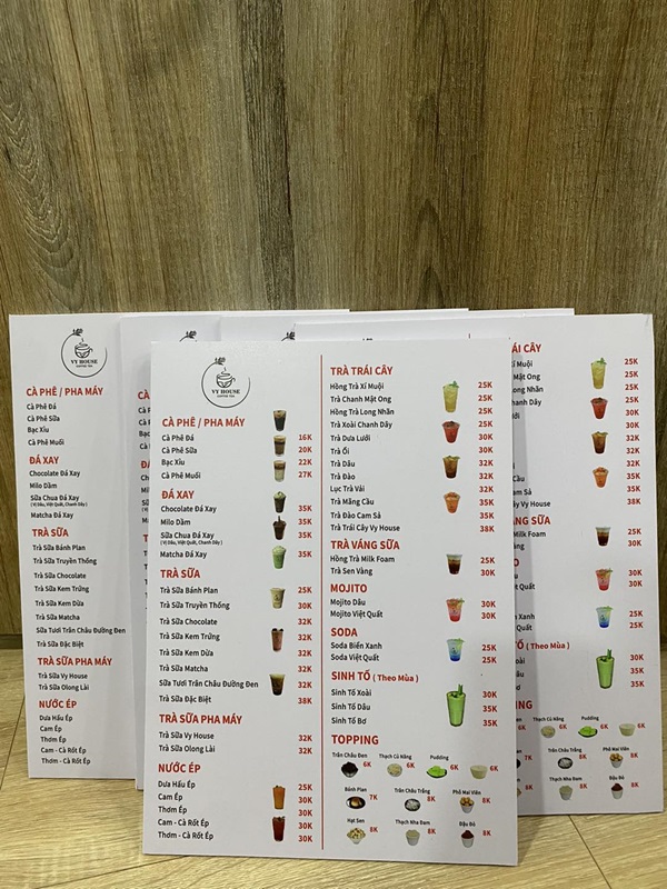 in menu cà phê