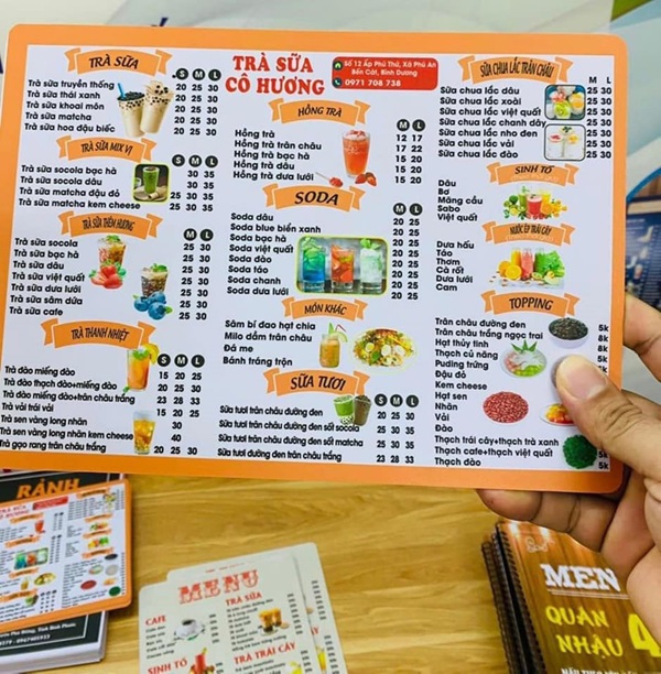 menu trà sữa