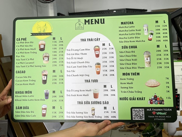 in menu quán nước