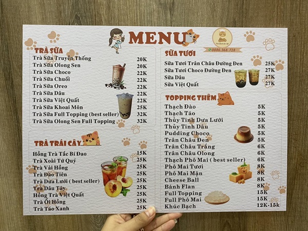 mẫu menu trà sữa